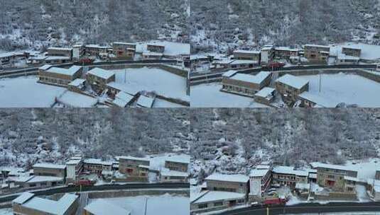 航拍阿坝四姑娘山双桥沟景区雪后乡村风光高清在线视频素材下载