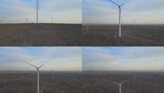 戈壁滩的风力发电机特写高清在线视频素材下载