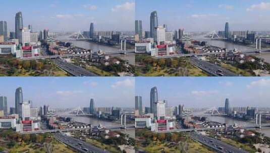 4K 航拍宁波老城三江口岸风光全景高清在线视频素材下载