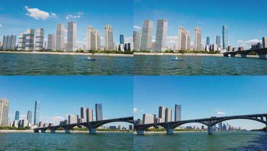 湖南长沙橘子洲大桥湘江风光4k延时素材高清在线视频素材下载