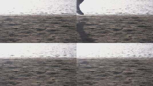 河滩跑步脚部特写镜头高清在线视频素材下载