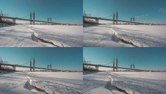 哈尔滨大桥冬季延时摄影高清在线视频素材下载