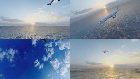 飞机低空飞过海平面高清在线视频素材下载