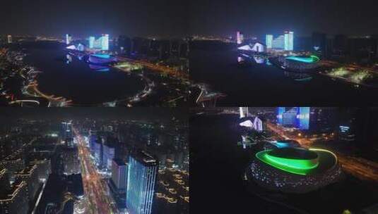杭州金沙湖CBD夜景合集高清在线视频素材下载