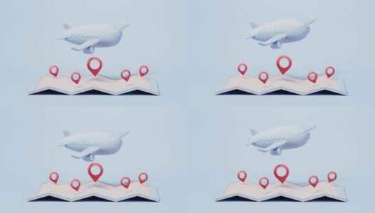飞机与地图导航循环动画3D渲染高清在线视频素材下载