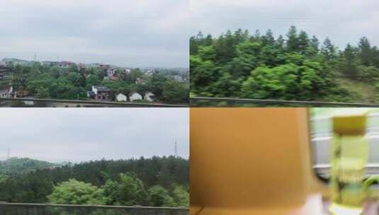 高铁动车火车视角沿途窗外风景高清在线视频素材下载