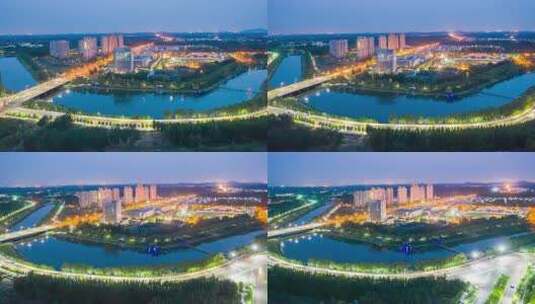 北京市平谷区洳河城市夜景夜景航拍延时高清在线视频素材下载
