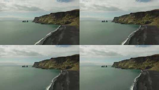 冰岛的黑沙滩和Reynisdrangar岩石高清在线视频素材下载