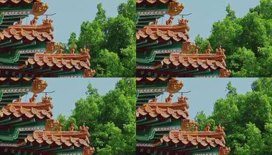 中式建筑屋檐绿植古风意境高清在线视频素材下载