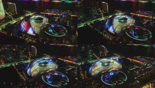 航拍杭州城市阳台灯光秀视频高清在线视频素材下载