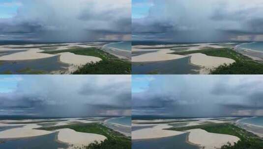 Jericoacoara Ceara巴西。风景优美的沙丘和绿松石雨水湖高清在线视频素材下载