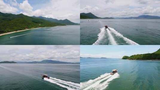 海边沿海旅游景区游船跟随航拍4k高清在线视频素材下载