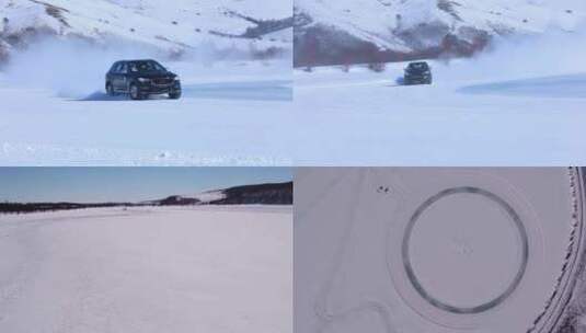 汽车在雪地奔驰 航拍高清在线视频素材下载