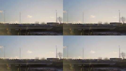 汽车在城市大桥上行驶白天蓝天高清在线视频素材下载