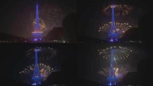 法国巴黎埃菲尔铁塔巴士底日烟花庆祝活动高清在线视频素材下载