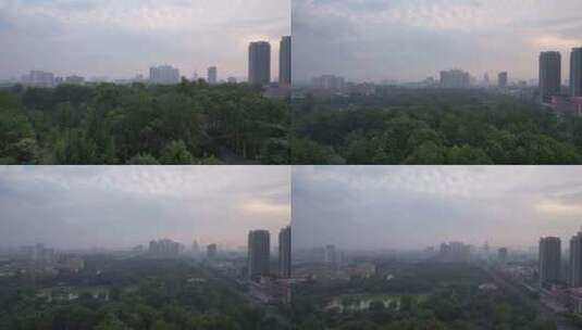 城市清晨日出迷雾航拍高清在线视频素材下载