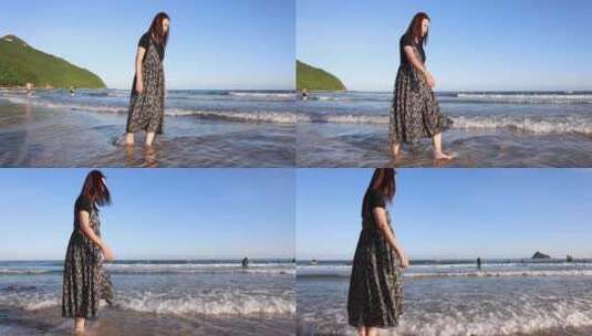 女性 亚洲女性 海边 沿海 大鹏半岛高清在线视频素材下载