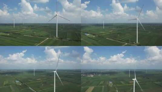 航拍农田风力发电机高清在线视频素材下载