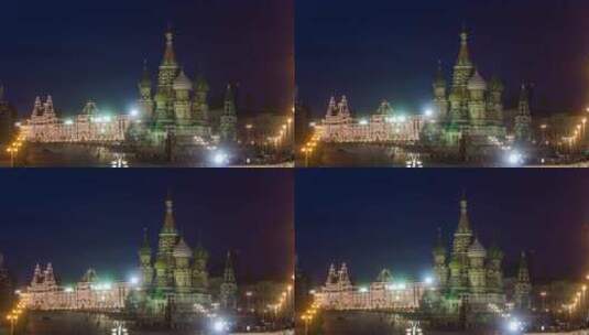 从莫斯科大剧院桥看圣巴兹尔大教堂高清在线视频素材下载