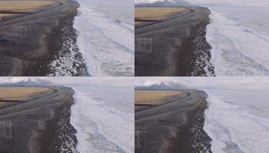冰岛冰川泻湖附近钻石海滩上空的无人机高清在线视频素材下载