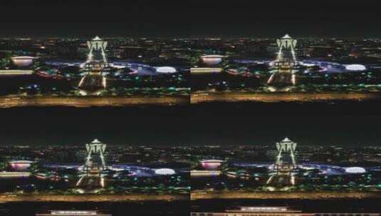 杭州西湖广场夜景竖屏航拍高清在线视频素材下载