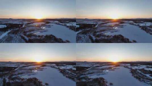 航拍雪原即将冰封的河流高清在线视频素材下载