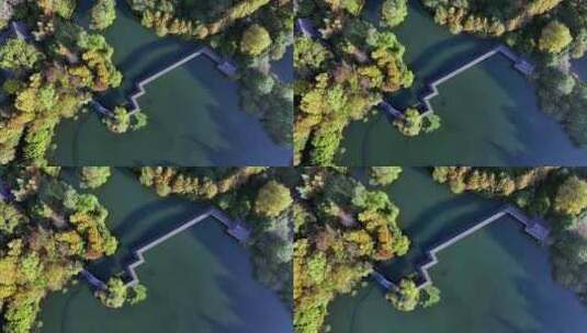 俯拍杭州西湖浴鹄湾霁虹桥秋色高清在线视频素材下载