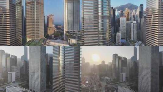 香港中环建筑清晨航拍高清在线视频素材下载