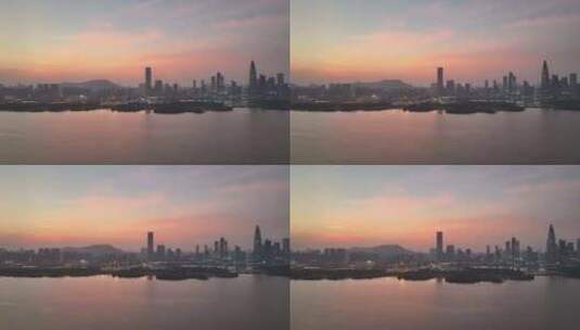 深圳湾南山区傍晚日落航拍高清在线视频素材下载