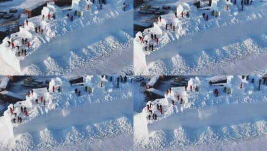 冰雪大世界建设 冰雕建筑师 哈尔滨冬季高清在线视频素材下载