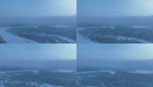 黎明大兴安岭林海雪原蓝色冻雾高清在线视频素材下载