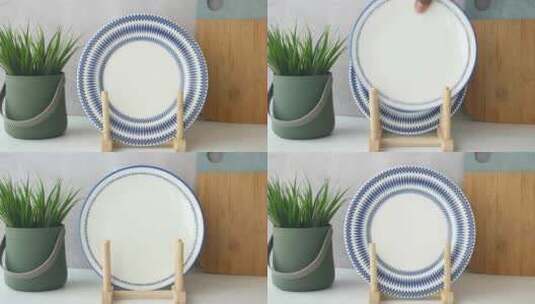 厨房桌子上的圆形碗或陶瓷板高清在线视频素材下载