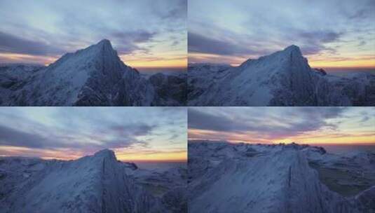 挪威罗浮敦峡湾白雪皑皑的空中一瞥高清在线视频素材下载
