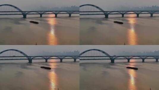 杭州复兴大桥钱江四桥日落航拍高清在线视频素材下载