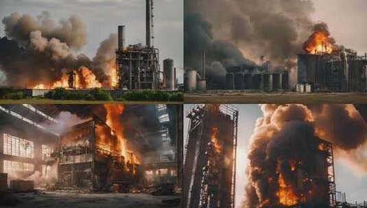 【合集】工厂火灾炼油厂火灾现场高清在线视频素材下载