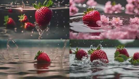 草莓特写 草莓落入水中高清在线视频素材下载