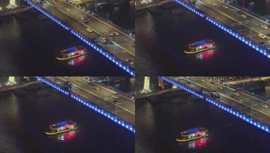 上海 南浦大桥车流 夜景航拍高清在线视频素材下载