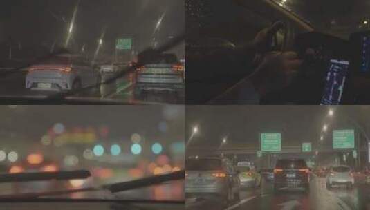 上海网约车雨天行驶高峰期堵车 未调色版本高清在线视频素材下载