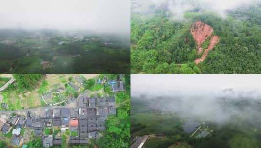 4K航拍穿越云雾中的村庄高清在线视频素材下载
