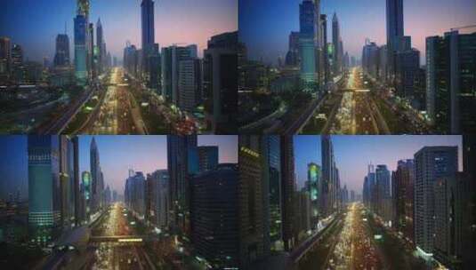 迪拜城市夜景交通、夜景车流高清在线视频素材下载