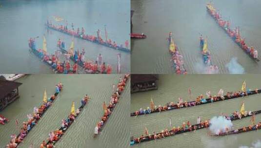 广州海珠湿地龙船探亲招景航拍高清4K视频高清在线视频素材下载