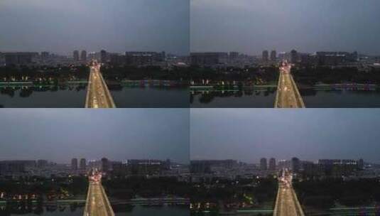 航拍河南漯河大桥夜景高清在线视频素材下载