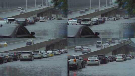 城市道路积水大雨内涝高清在线视频素材下载