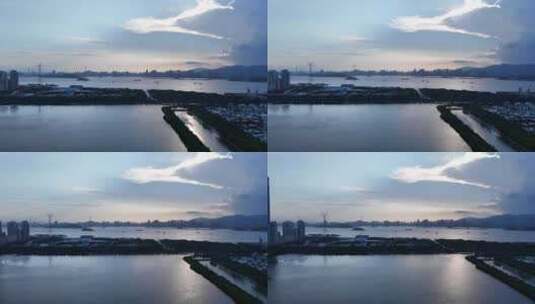 福建厦门海边夕阳晚霞航拍高清在线视频素材下载