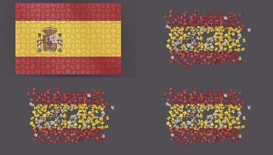 由拼图组装而成的3D西班牙国旗高清在线视频素材下载