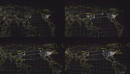 从中国飞向美国大城市航线的地图动画高清在线视频素材下载