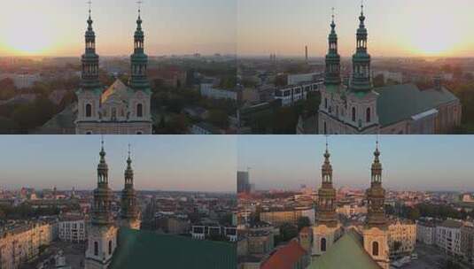 初夏波兹南历史旅游中心和圣弗朗西斯教堂尖高清在线视频素材下载