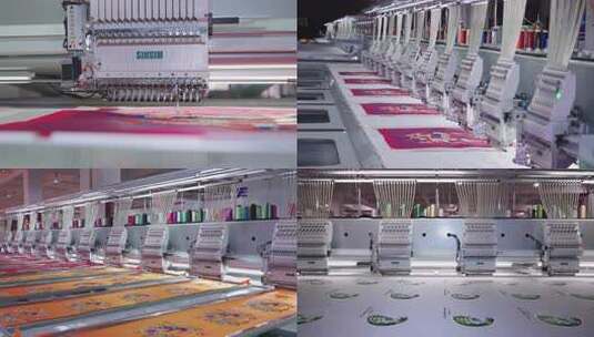 非遗民俗文化生产流水线机器刺绣作业场景高清在线视频素材下载