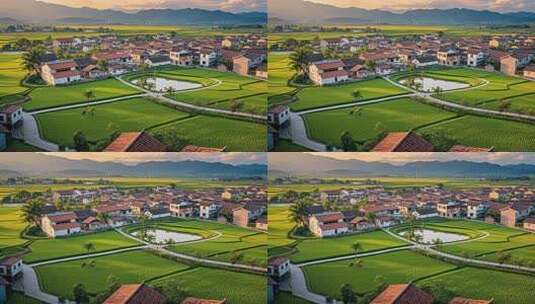 航拍乡村田野村庄宁静田园自然风光高清在线视频素材下载