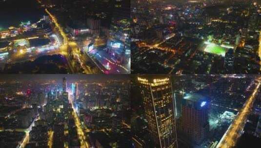 南京市鼓楼区市区马路车流夜景航拍延时高清在线视频素材下载